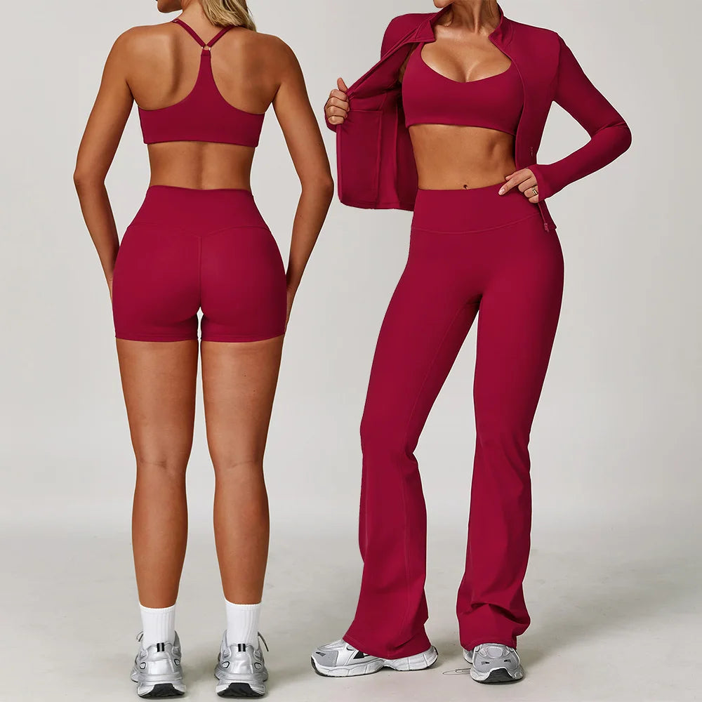 Women 2/3 Piece Yoga Set Gym Outfit Sports Bra Leggings Jacket Workout Fitness Set