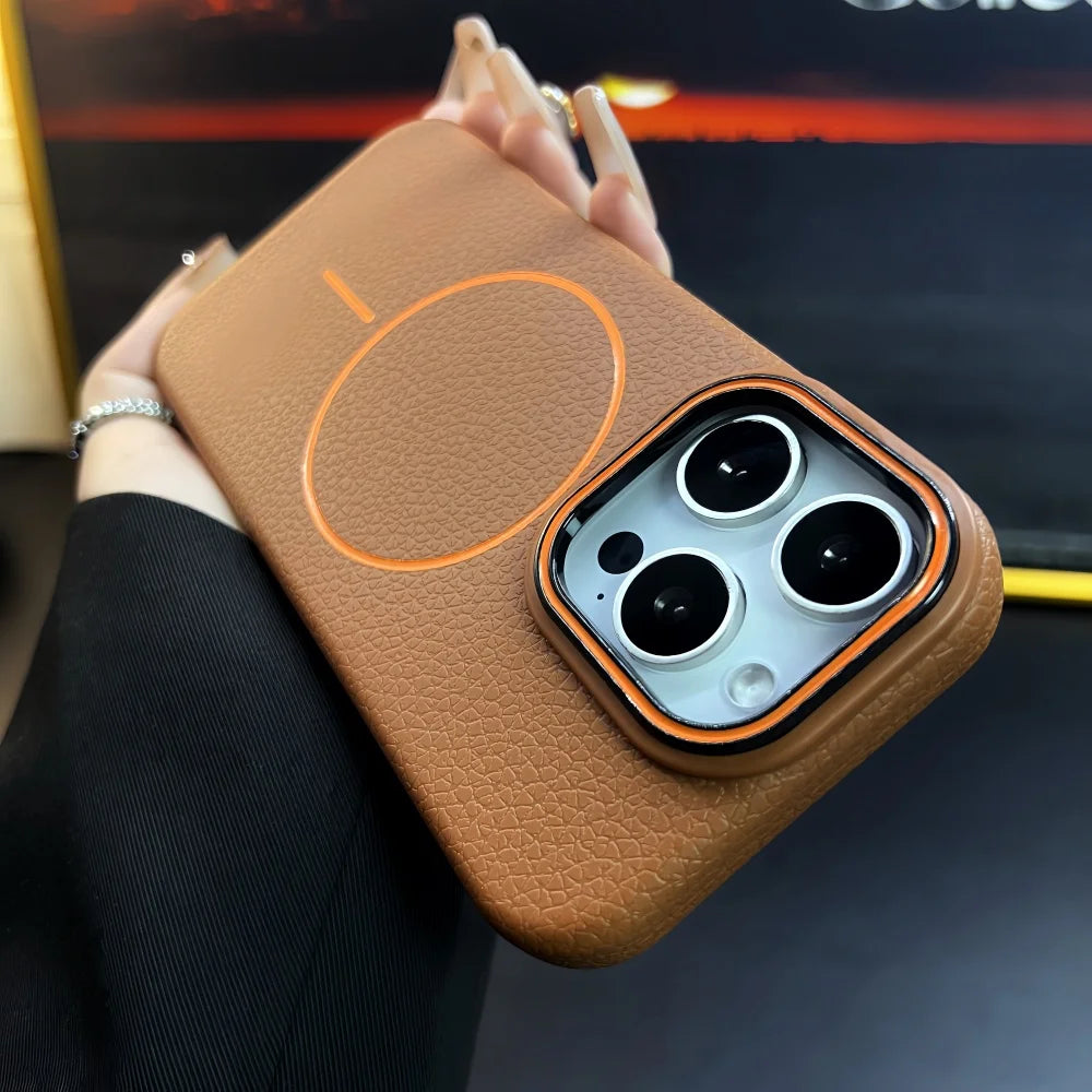 Litchi Pattern Magnetic MagSafe Soft Cover iPhone Case