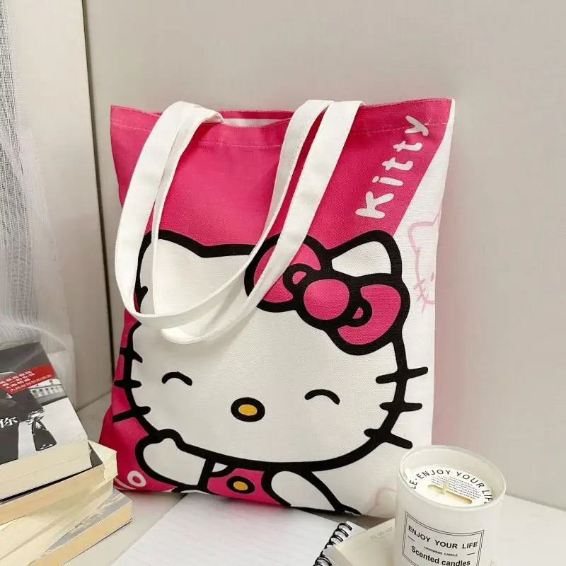 Hello Kitty Large Capacity Canvas Shoulder Handbag Cartoon Commuter Satchel
