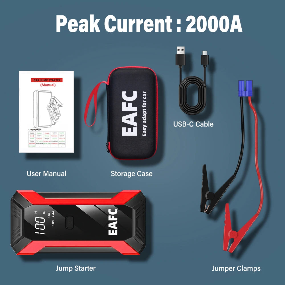 Portable Car Jump Starter 600A 12V – Emergency Battery Booster Power Bank for Petrol & Diesel Cars