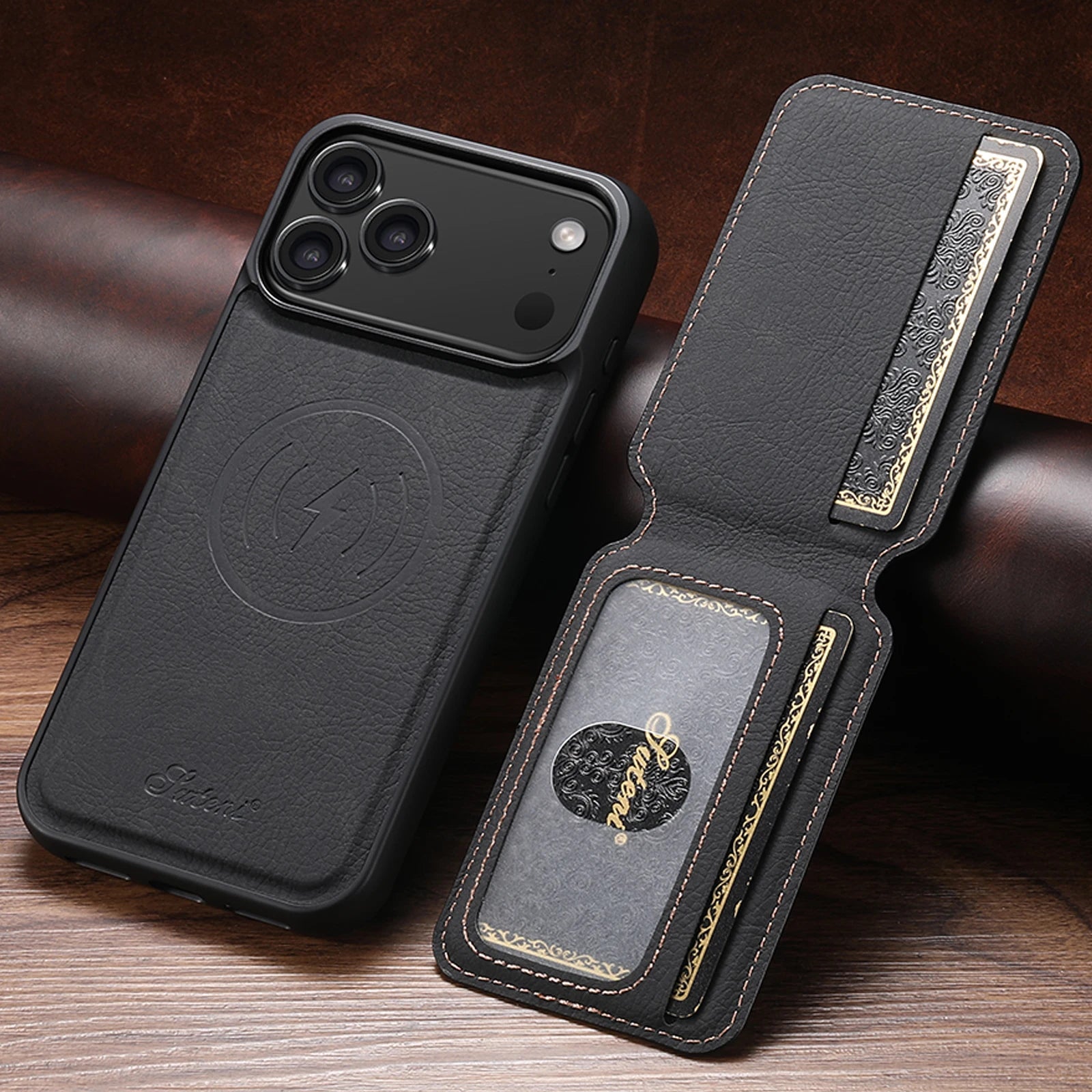 Magnetic with Card Holder Stand Faux Leather iPhone Case