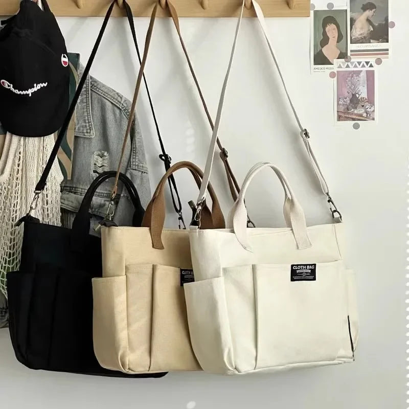 Canvas Shoulder Bag Large Capacity Student Commuter Portable Handbag