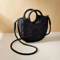 Handmade Half Round Straw Bag Woven Rattan Crossbody Beach Handbag for Women