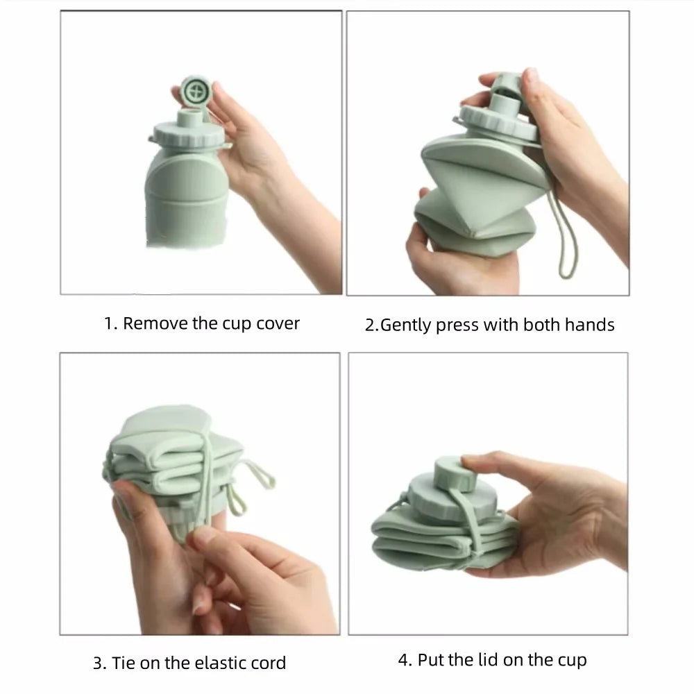 Collapsible Silicone Water Bottle 600ml – Foldable Leakproof Travel Bottle for Gym, Hiking & Outdoor