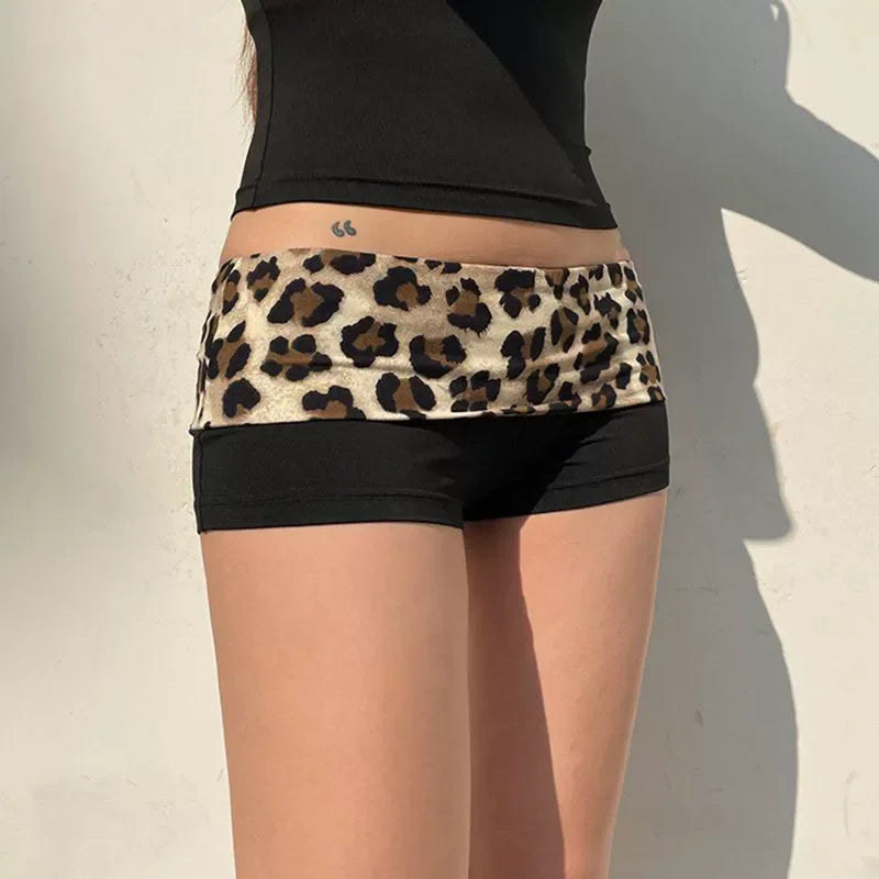 Leopard Patchwork Low Waist Booty Shorts for Women