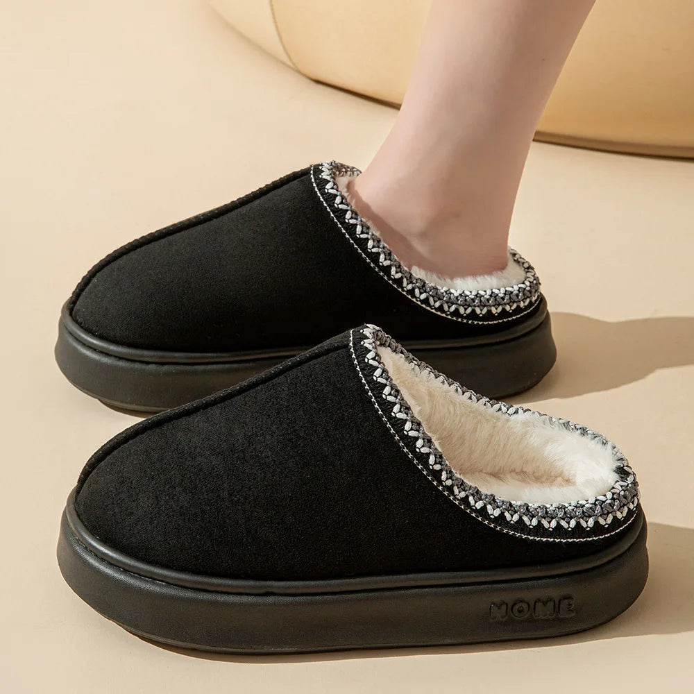 Platform Fluffy Slippers Warm Plush Thick Sole Cozy Indoor House Shoes for Women Winter Comfort Slides