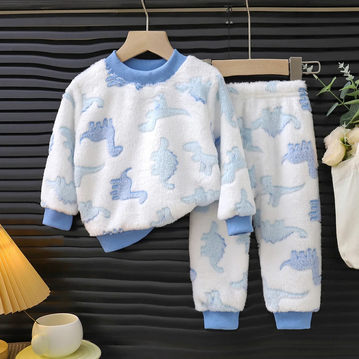 Kids Flannel Pajama Set Long Sleeve Winter Sleepwear for Boys Girls