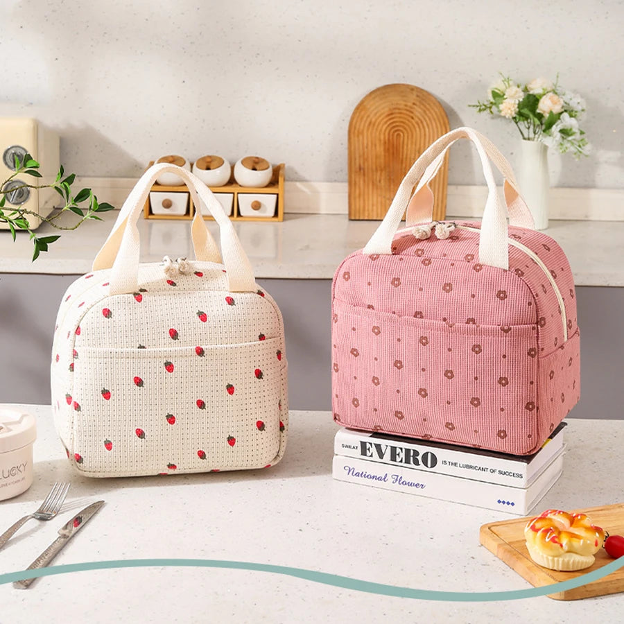Floral Insulated Lunch Bag Waterproof Portable Office Cooler Bag