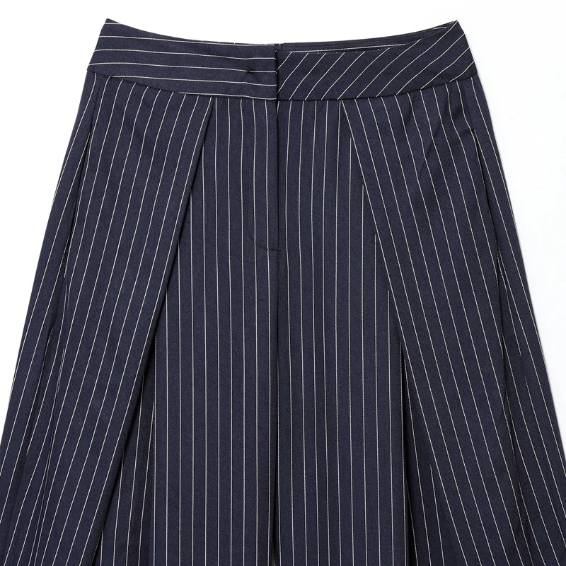 Women Striped Pleated Wide Leg Pants High Waist Baggy Harem Trousers Casual Oversize