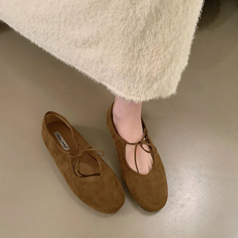 Women Butterfly Knot Flats Round Toe Slip On Soft Casual Shoes Female Footwear