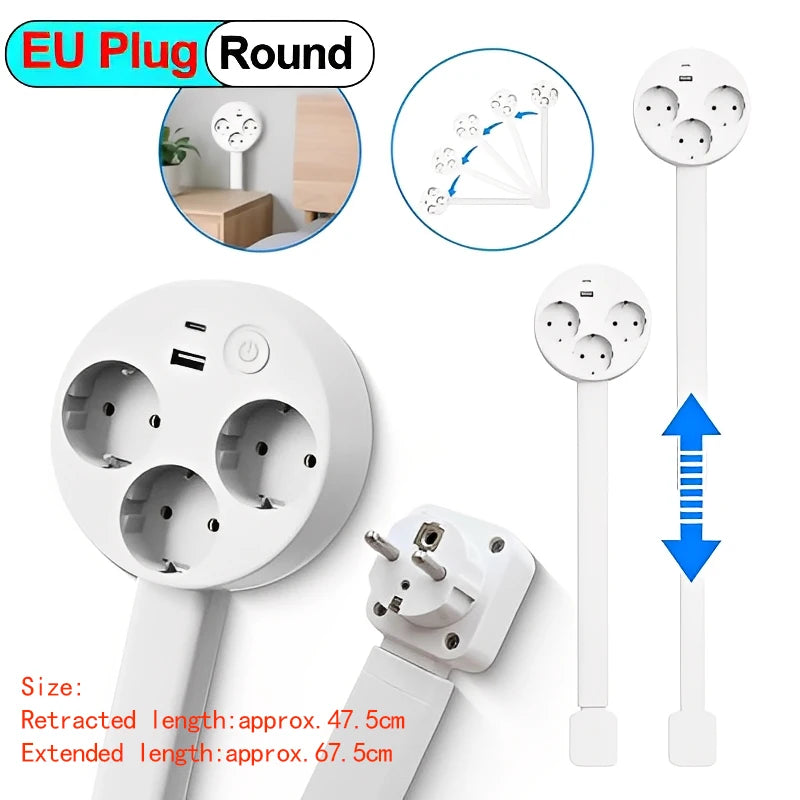 Rotating Power Outlet Extender Adjustable Wall Plug Socket for Nightstand