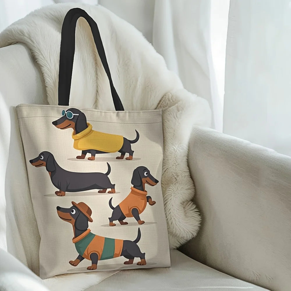 Dachshund Print Tote Bag Large Capacity Reusable Shoulder Shopping Bag