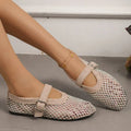 Women Fishnet Rhinestone Ballet Flats Hollow Strap Mary Jane Shoes 2026