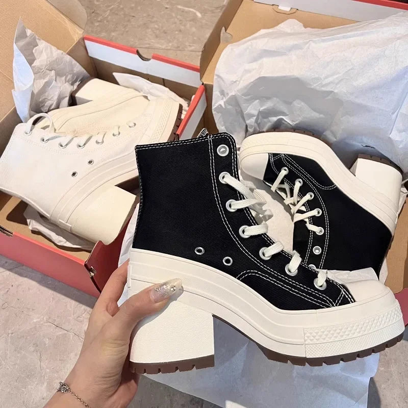 Women Platform High Top Sneakers Canvas Skateboard Shoes Plus Size Fashion Sneakers