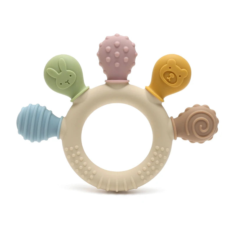 Multicolor Silicone Baby Teether Ring Chew Toy for 0–12 Months Sensory Gum Relief