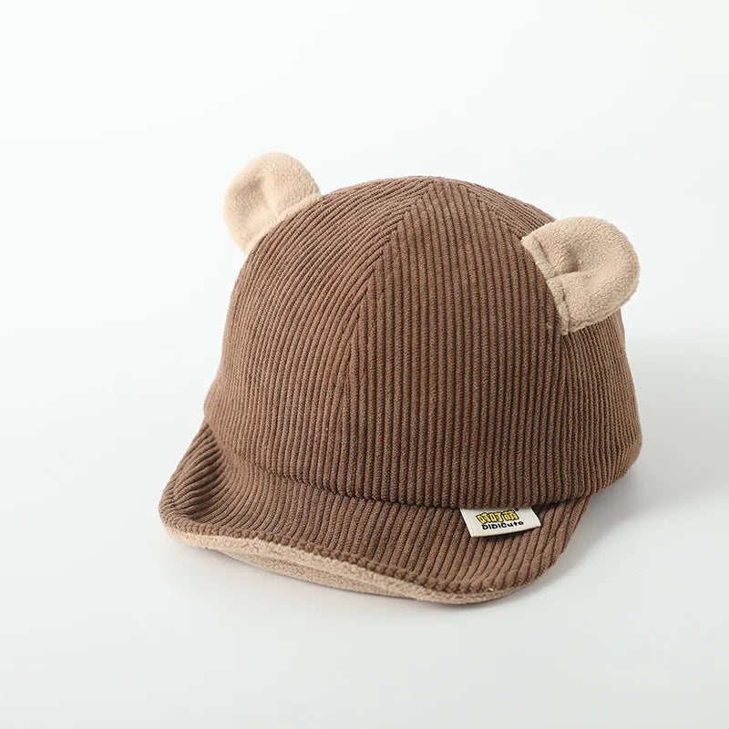 Corduroy Baby Bear Ear Hat Adjustable Toddler Baseball Cap