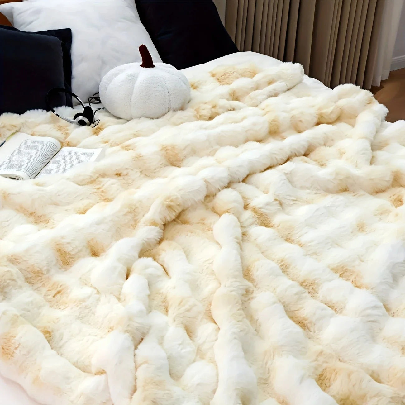 Faux Rabbit Fleece Blanket Soft Warm Throw Bedroom Living Room Dorm Cozy Blanket