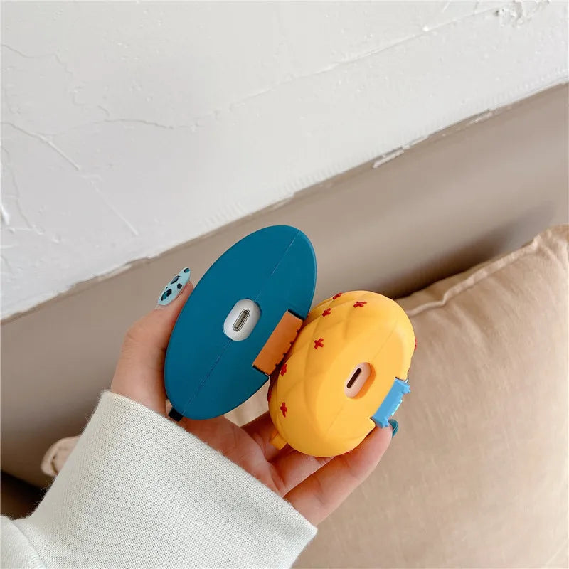Pineapple Wooden Cartoon Silicone AirPods Case with Keychain Soft Cover