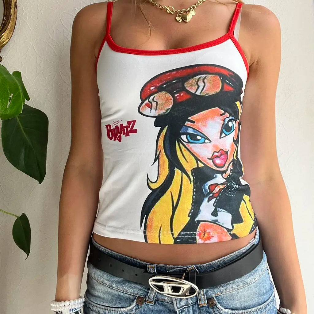 Girls Y2K Cartoon Anime Crop Tank Top Summer Streetwear