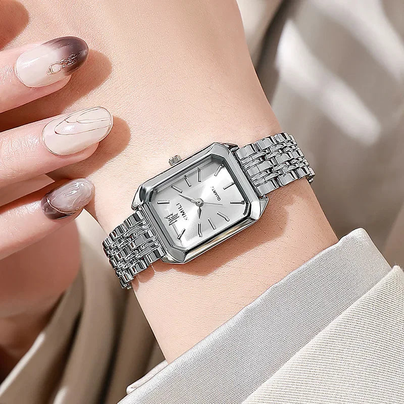 Women Stainless Steel Quartz Watch Square Dial Fashion Wristwatch Gift