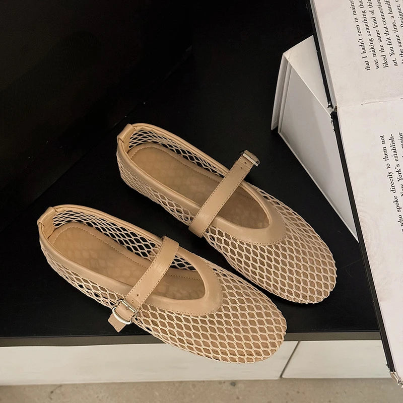 Women Cut Out Mary Jane Flats Round Toe Buckle Casual Comfortable Summer Shoes