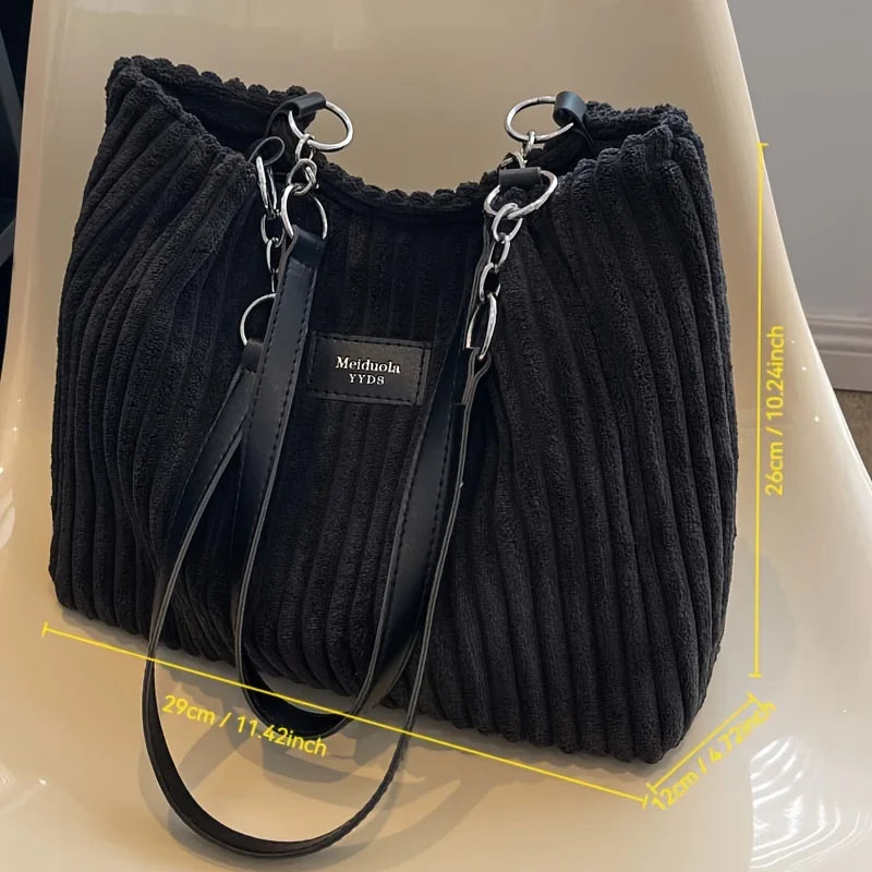 Corduroy Tote Bag for Women Large Capacity Shoulder Bag