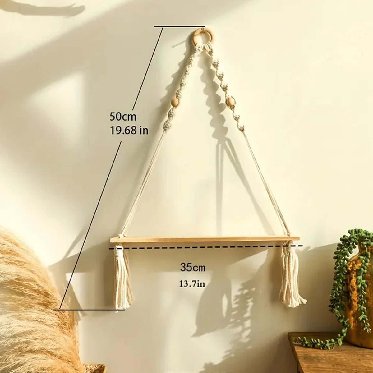 Macrame Hanging Shelf Boho Wall Decor Rustic Wood Floating Shelf