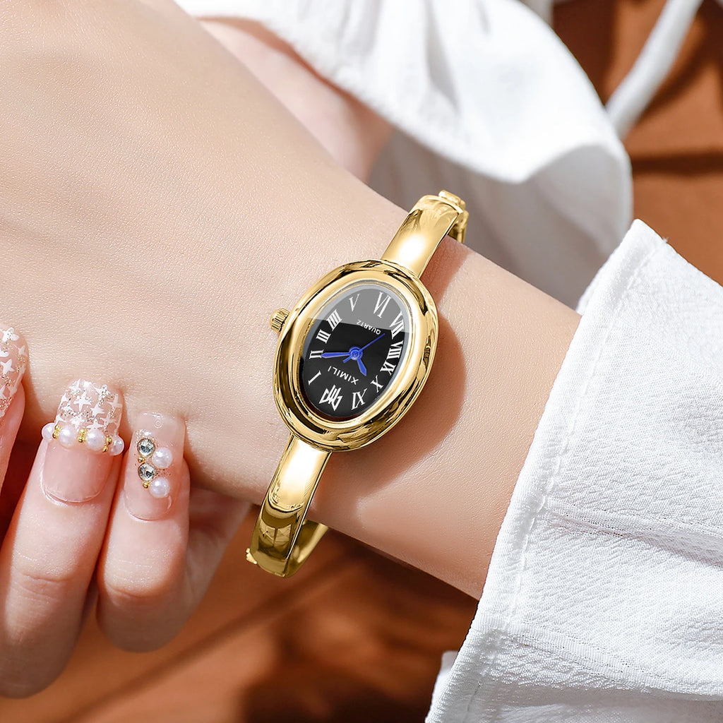 Elegant Oval Dial Quartz Watch for Women Bracelet Strap Wristwatch