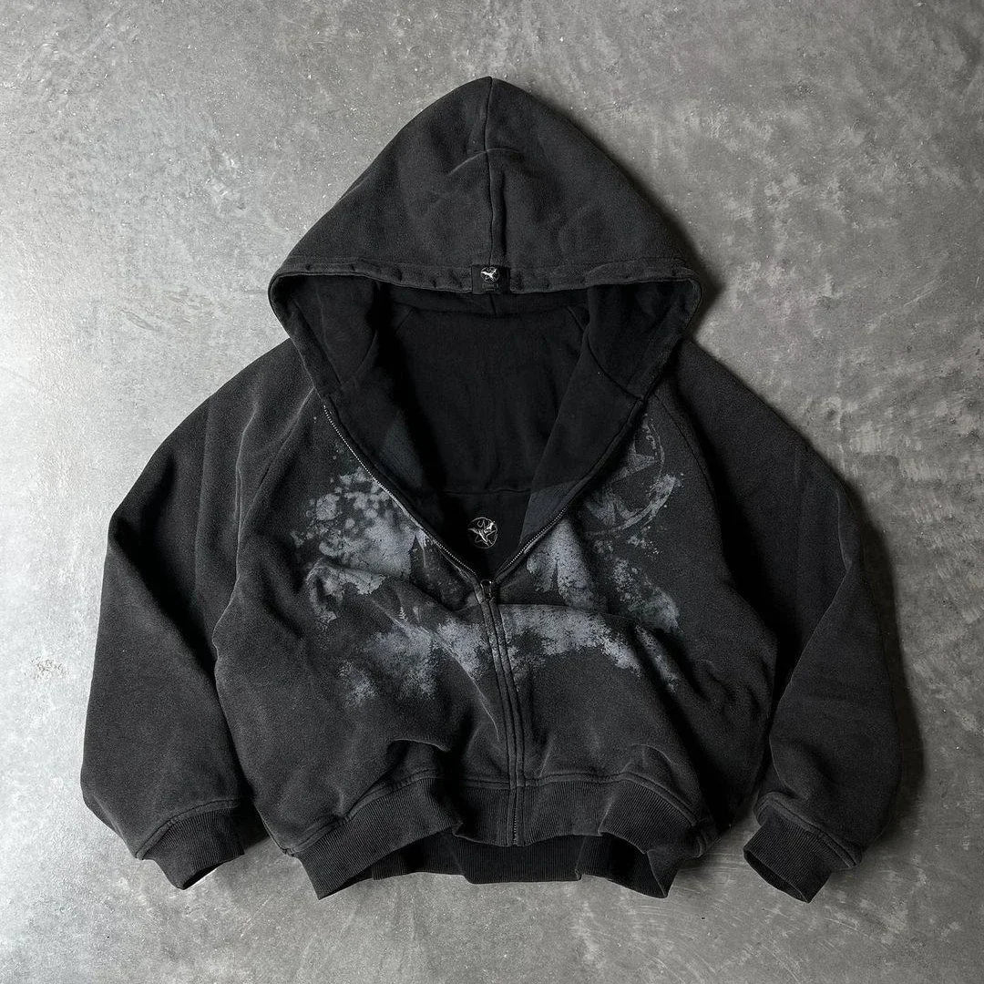 Y2K Gothic Star Print Oversized Zipper Hoodie Unisex Streetwear