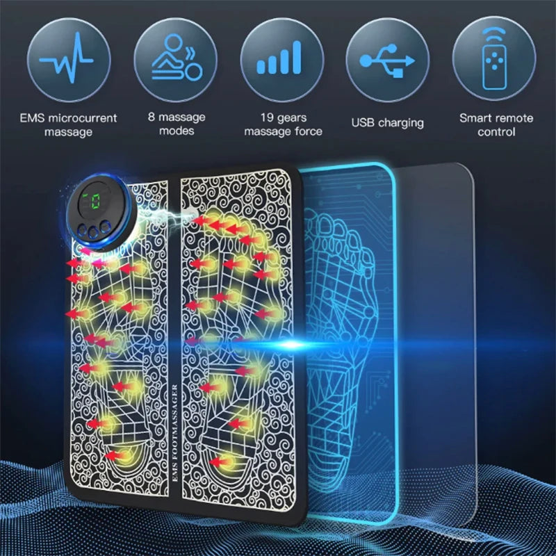 Electric Foot Massager Pad EMS Muscle Stimulator Foot Massage Mat Pain Relief Relaxation Portable Foot Therapy Device