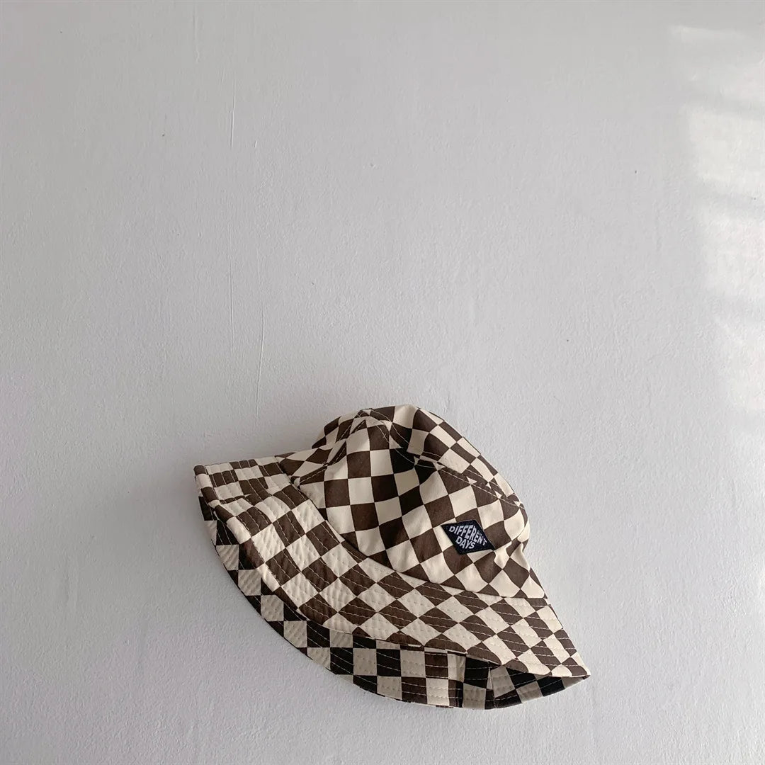 Kids Checkerboard Bucket Hat Cute Plaid Sun Hat for Boys & Girls
