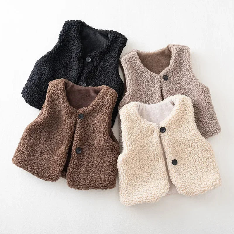 Baby Lamb Wool Plush Vest Warm V Neck Winter Coat for Kids