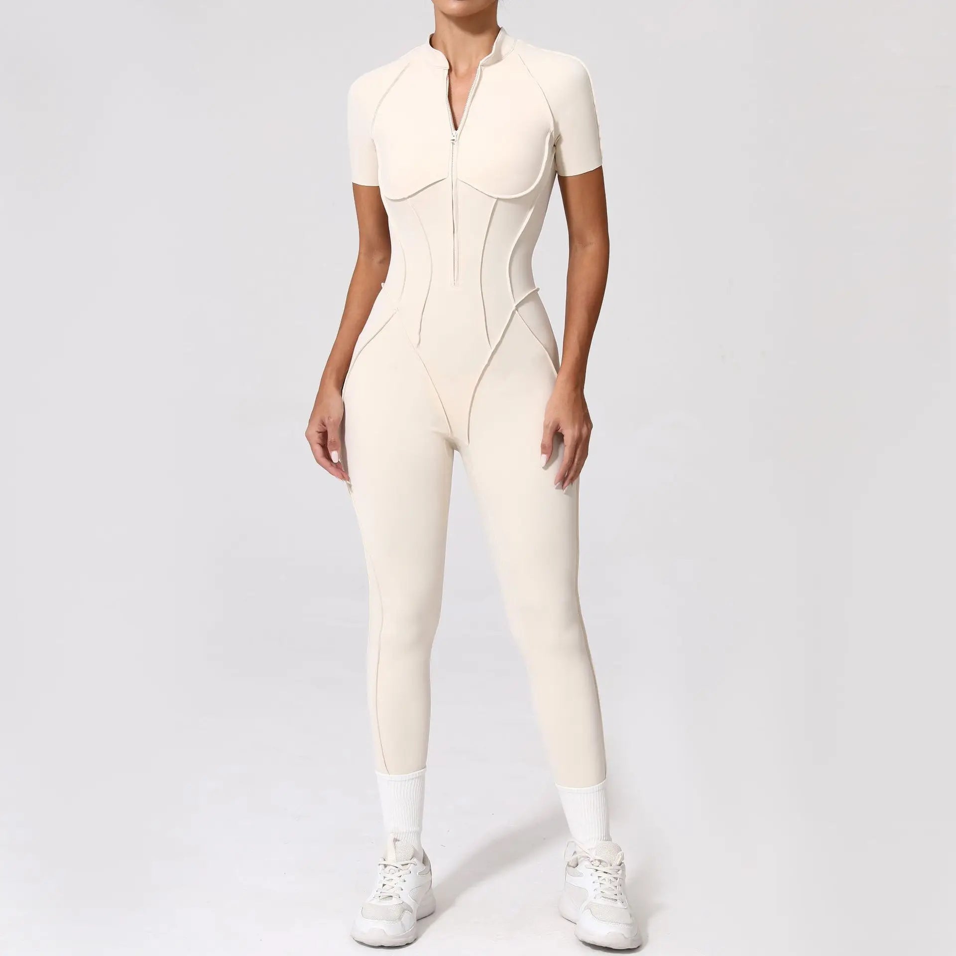 Women Zip Gym Jumpsuit Open Back Yoga Fitness Tracksuit Sports Bodysuit