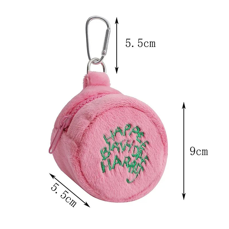 Pink Plush Coin Purse Kawaii Earphone Storage Pouch