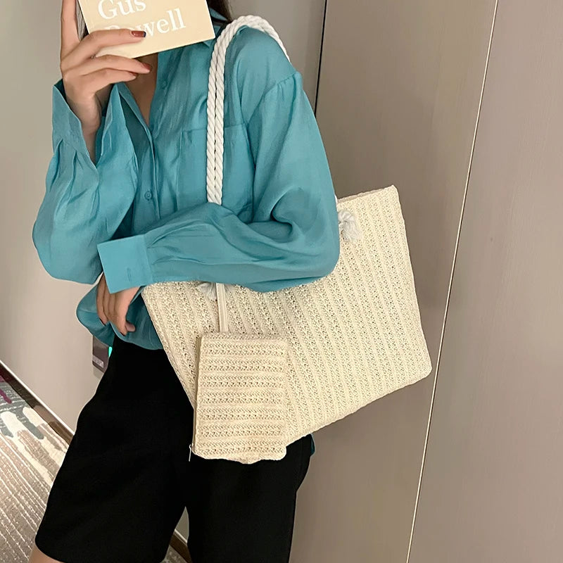 Women Straw Tote Bag Large Capacity Beach Handbag