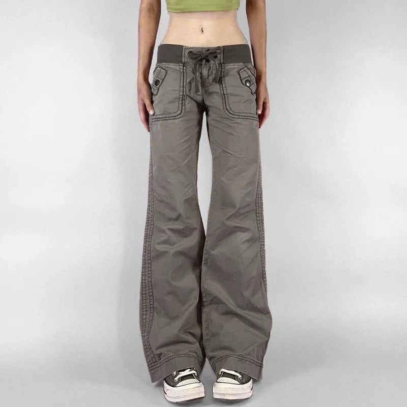 Women Y2K Low Rise Bootcut Flare Jeans Black Striped Denim Streetwear Pants