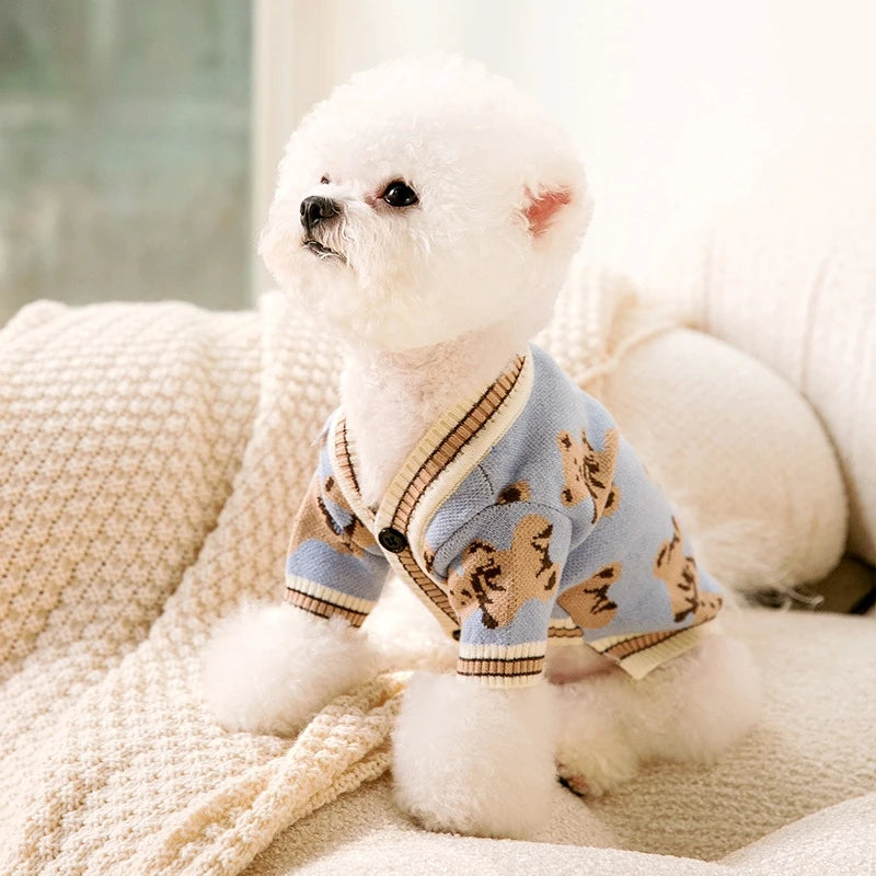 Dog Striped Cardigan Sweater Warm Pet Clothes Puppy Cat Coat