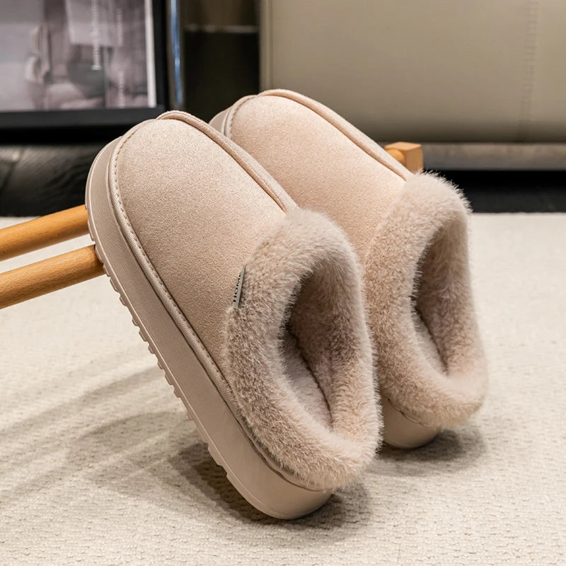 Fluffy Winter Slippers Warm Plush Indoor Shoes Non Slip Thick Sole Cozy Home Slippers Women Men