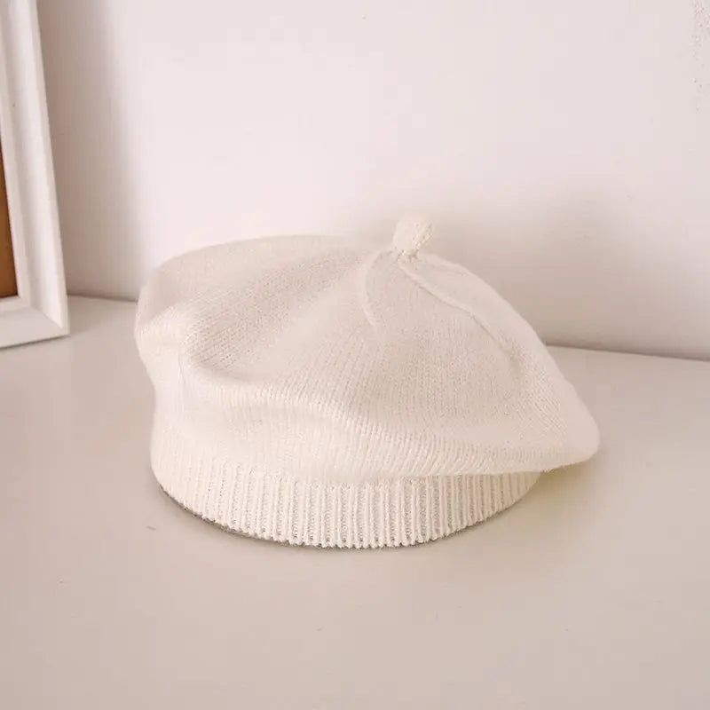 Baby Girl Flower Beret Warm Knit Beanie Hat