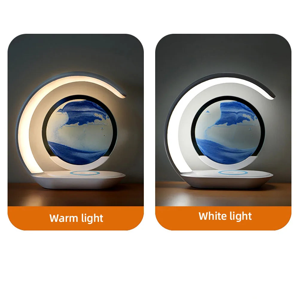Quicksand Table Lamp USB Wireless Charging 3D Sand Art Night Light Desk Decor