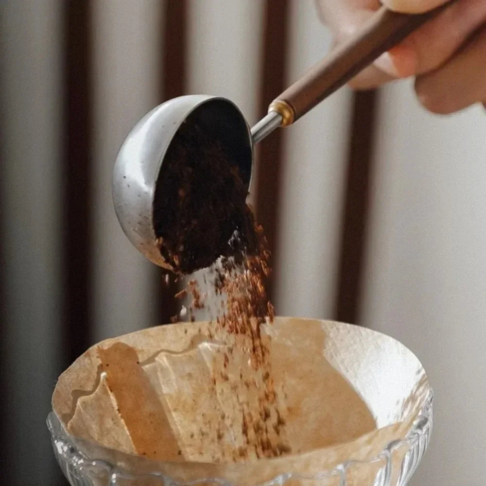 Stainless Steel Coffee Scoop 25ml Wooden Handle Measuring Spoon Long Handle