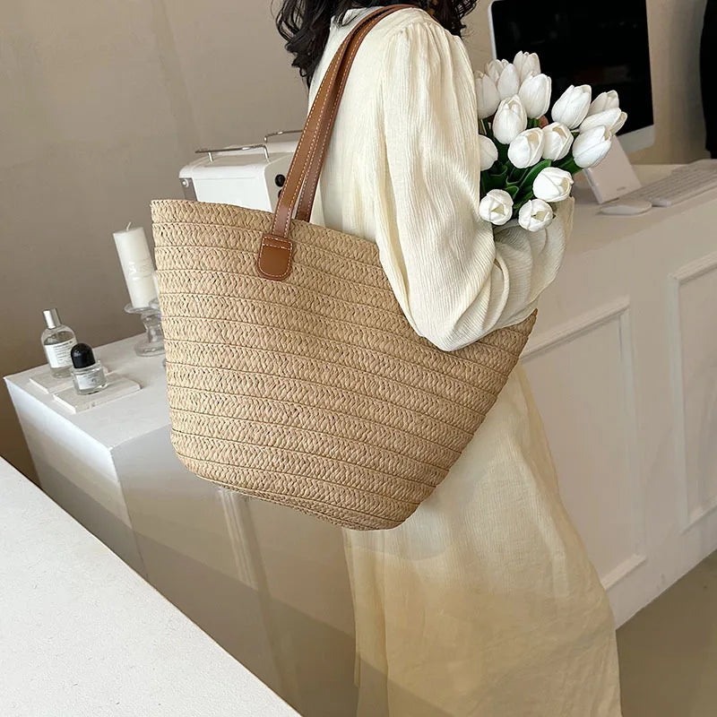 Women Straw Tote Bag Large Capacity Beach Shoulder Handbag Bali Shopper