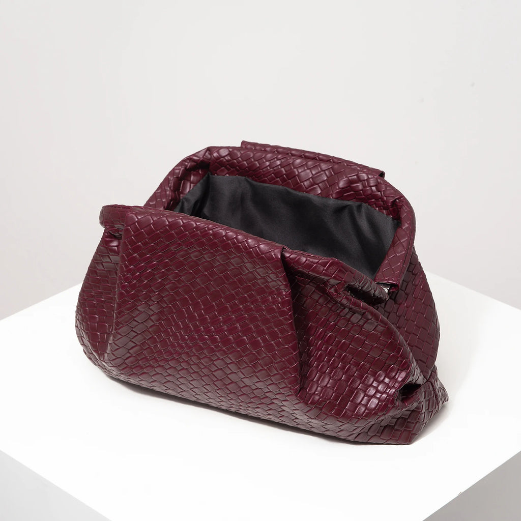 Vintage Woven Clutch Bag for Women Large Capacity Burgundy Purse