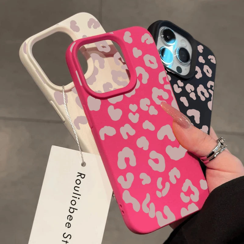 Pink Leopard Lichee Pattern Silicone iPhone Case
