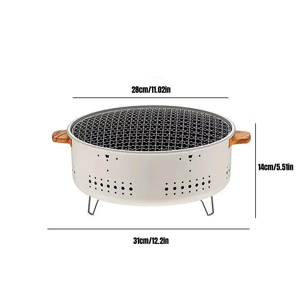 Portable Round Charcoal BBQ Grill Stainless Steel Korean Style Outdoor Camping Barbecue Stove