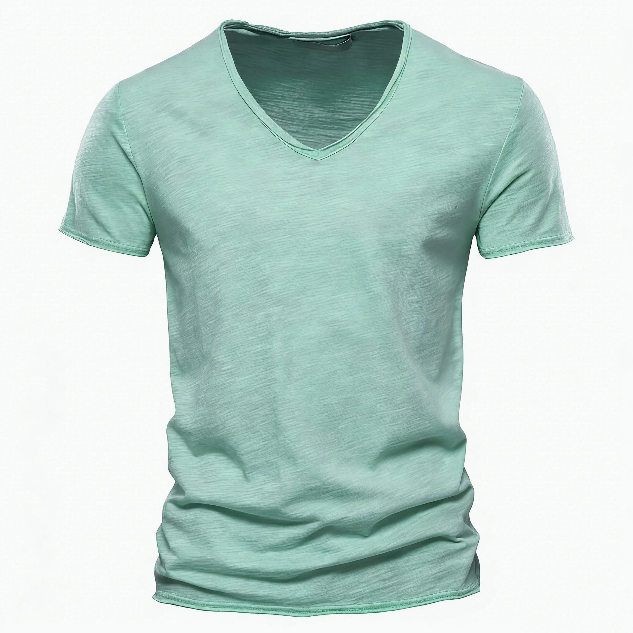 Men Cotton V-Neck Slim Fit T Shirt Short Sleeve Fashion Basic Tee