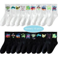 Cotton Harajuku Graffiti Long Socks Black White Anime Hip Hop Funny Fashion Socks 10 Pairs