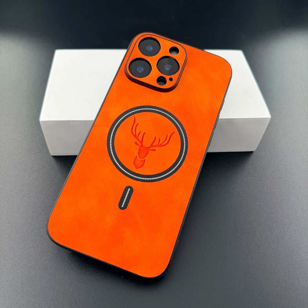 Leather Deer Magsafe Wireless Charge Cover iPhone Case