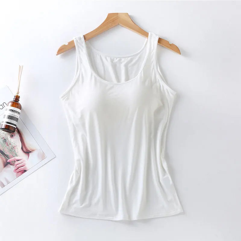 Women’s Padded Tank Top with Built In Bra Slim Fit Solid Color Vest