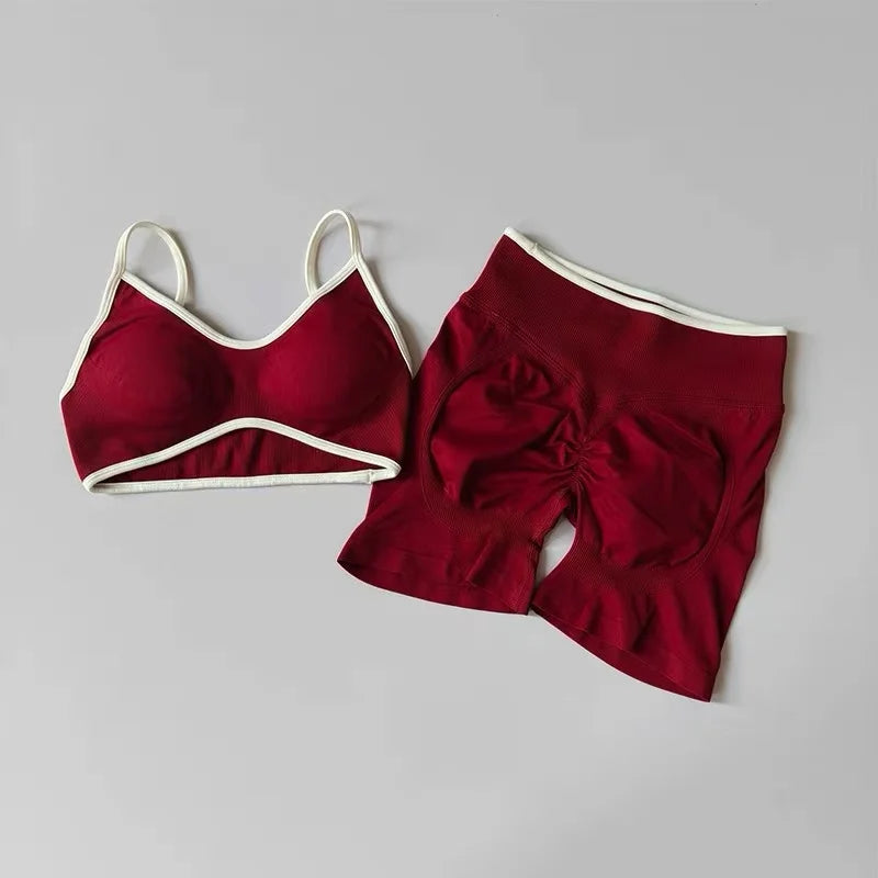 Women Contrast Sports Set Yoga Bra & Pants Quick Dry Fitness Suit